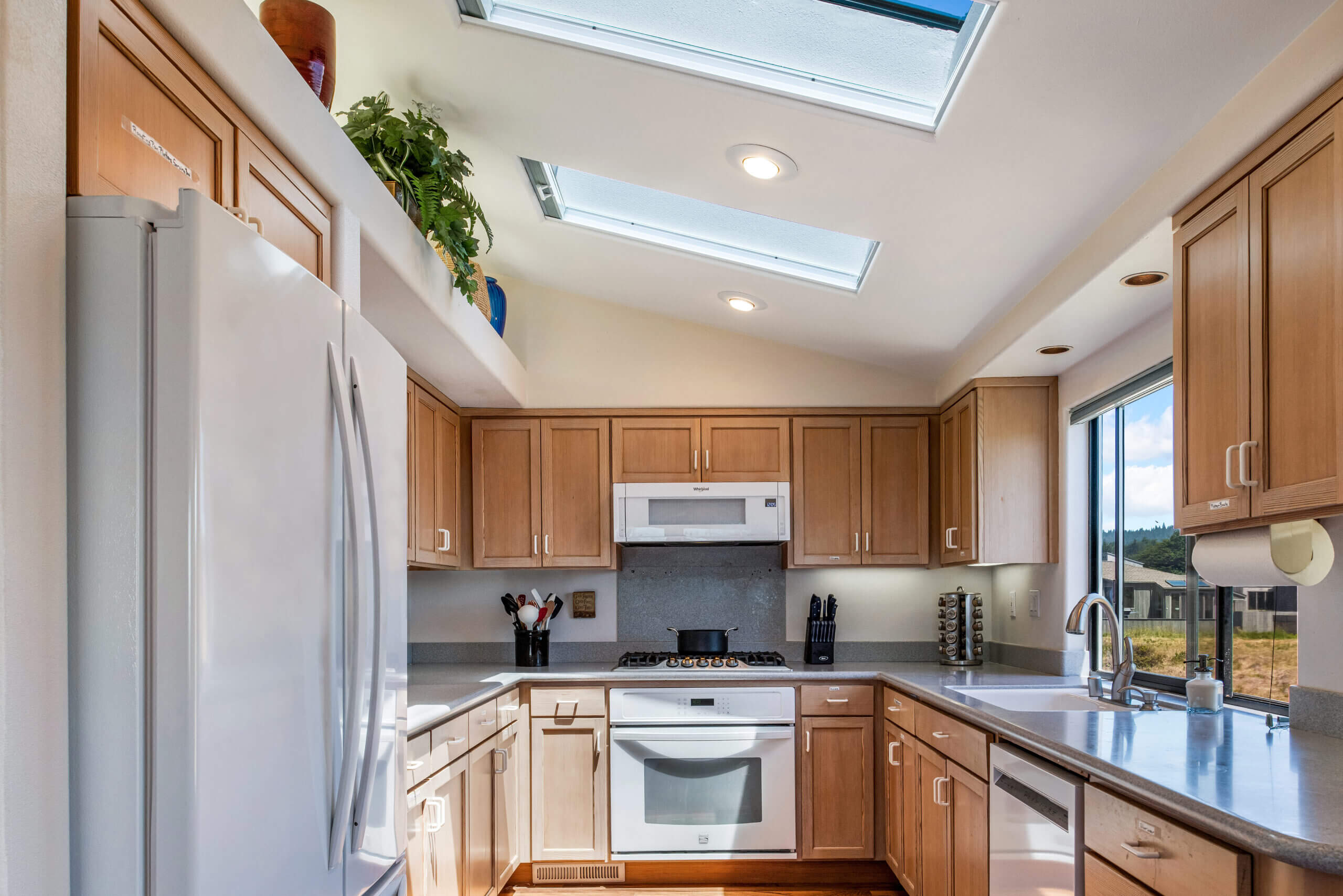 Piper's Dream bright kitchen with skylights